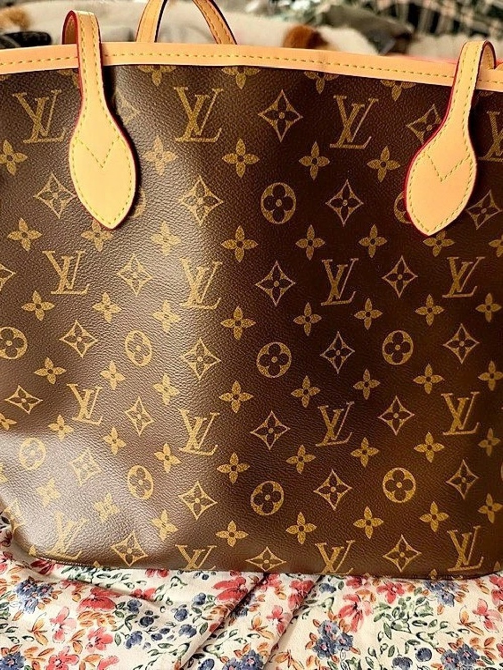 Louis Vuitton Neverfull MM Monogram Pivoine MM Monogram Tote in Brown & Tan